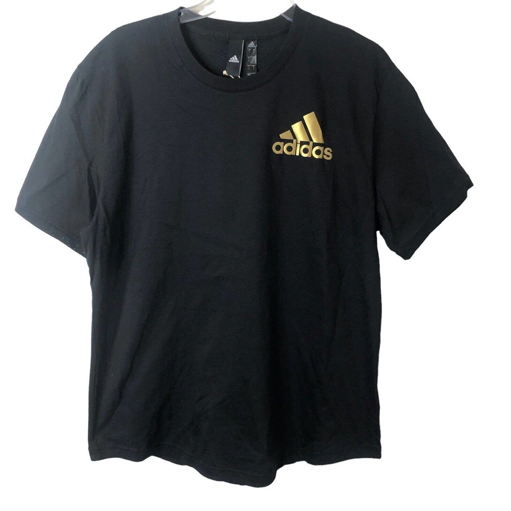 Adidas NWT Men's Black Sport T-Shirt with Gold Logo Perforated Mesh Back Large